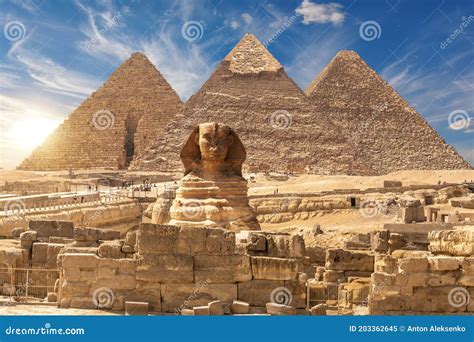 The Great Pyramids And Sphinx Monument Giza Cairo Egypt Editorial