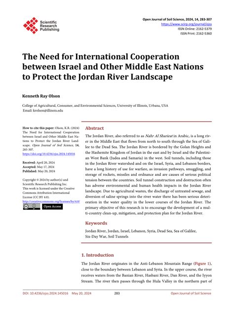 The Need For International Cooperation Between Israel And Other Middle East Nations To Protect The Jordan River Landscape