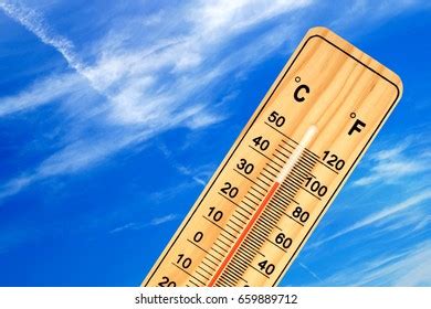 Thermometer 35 Degrees Farenheit In Celcius Tropical Temperature 35 Degrees Celsius Measured Stock Photo