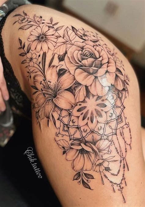 Thigh Piece Tattoos Flower Hip Tattoos Floral Thigh Tattoos Tattoos
