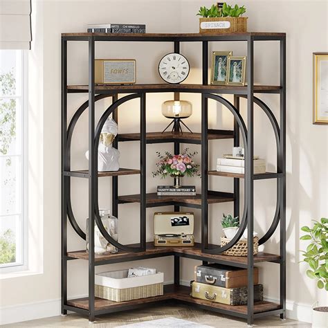 Tribesigns 6 Shelf Corner Bookshelf Large Modern Corner Bookcase 6 Tier Tall Corner Shelf Storage Display Rack With Metal Frame For Living Room Home Office Rustic Brown Macy S