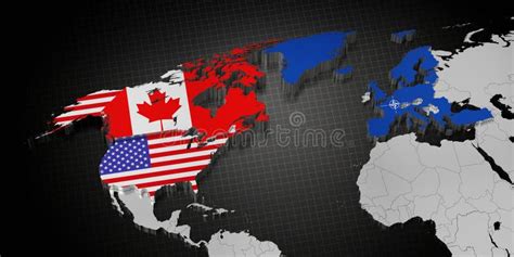 Usa And Canada In Nato Map And Flags Editorial Stock Image Illustration Of Political America 284053949