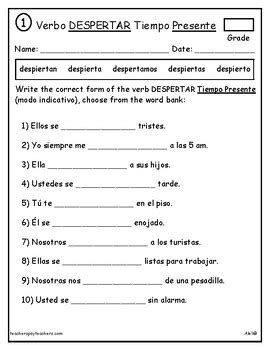 Verbo Despertar To Wake Up Tiempo Presente By Aleli Tpt