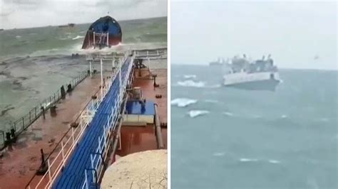 Video Appears To Show Russian Cargo Ship Split In Two Sinking Near Crimea