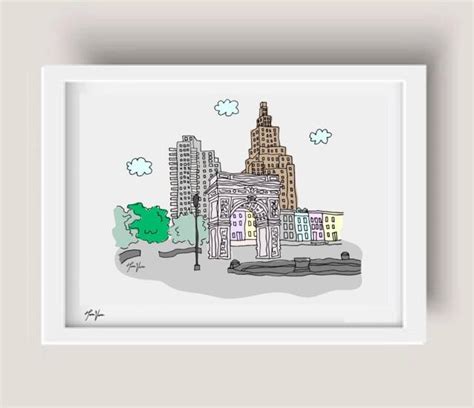 Washington Square Park New York Print Illustration Chrysler