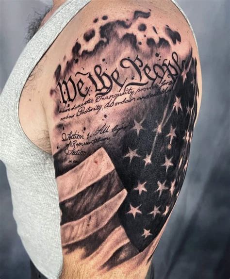 We The People American Flag Sleeve Tattoo