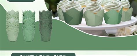 Whaline 180Pcs Green Tulip Cupcake Liners Party Supplies Sage Cupcake Liners Cupcake Liner Whaline 300Pcs
