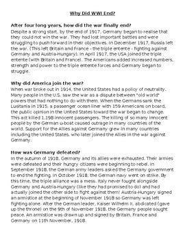 Why Did Ww1 End Retrieval Questions By Fraser Hampton Tpt