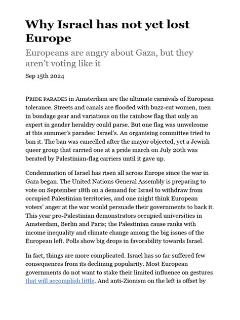 Why Israel Has Not Yet Lost Europe
